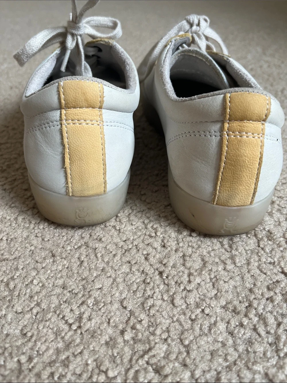 Softino by Fly London White and Yellow Leather Lace-Up Sneakers